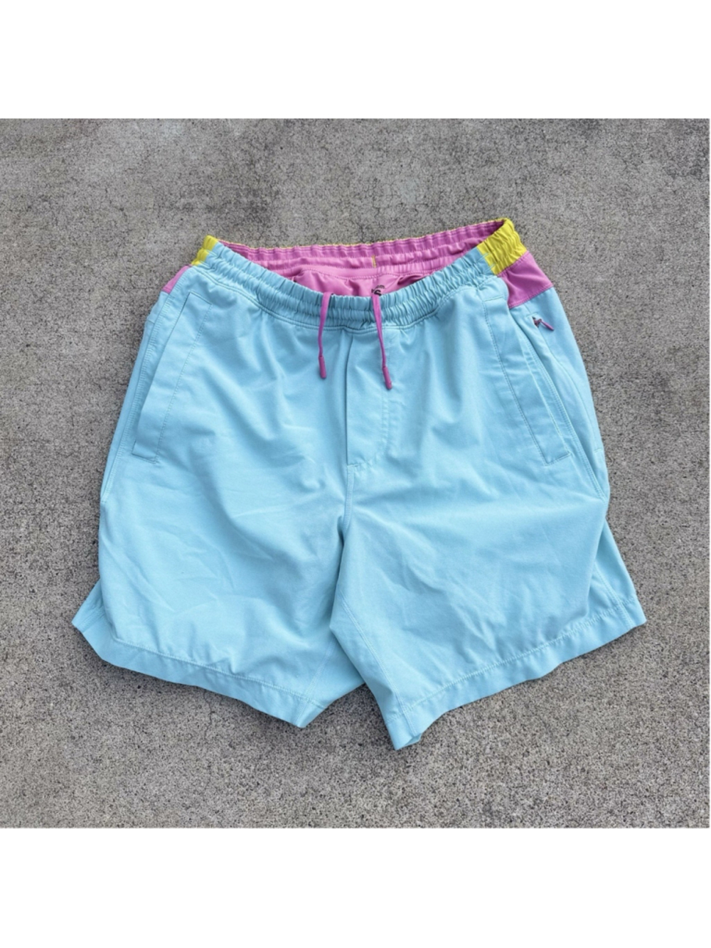 Birddogs Men's Athletic Gym Shorts Lined 6” Inseam Size Small Blue/Pink/Yellow